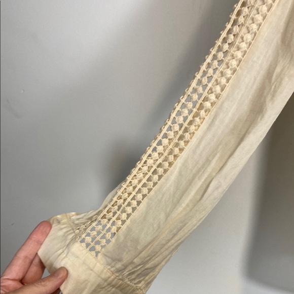 Pablo Cream Relaxed 100% Cotton Button Down Blouse Crocheted- French Importation - Picture 4 of 8